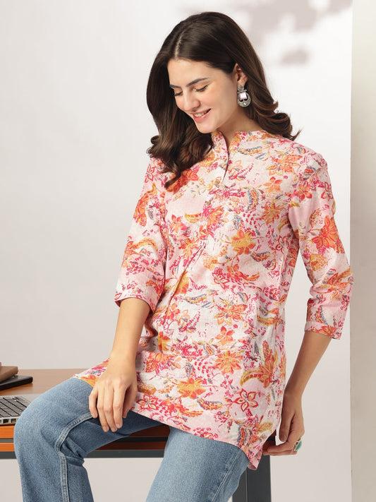 Janasya Light Cotton Floral Straight Tunic 