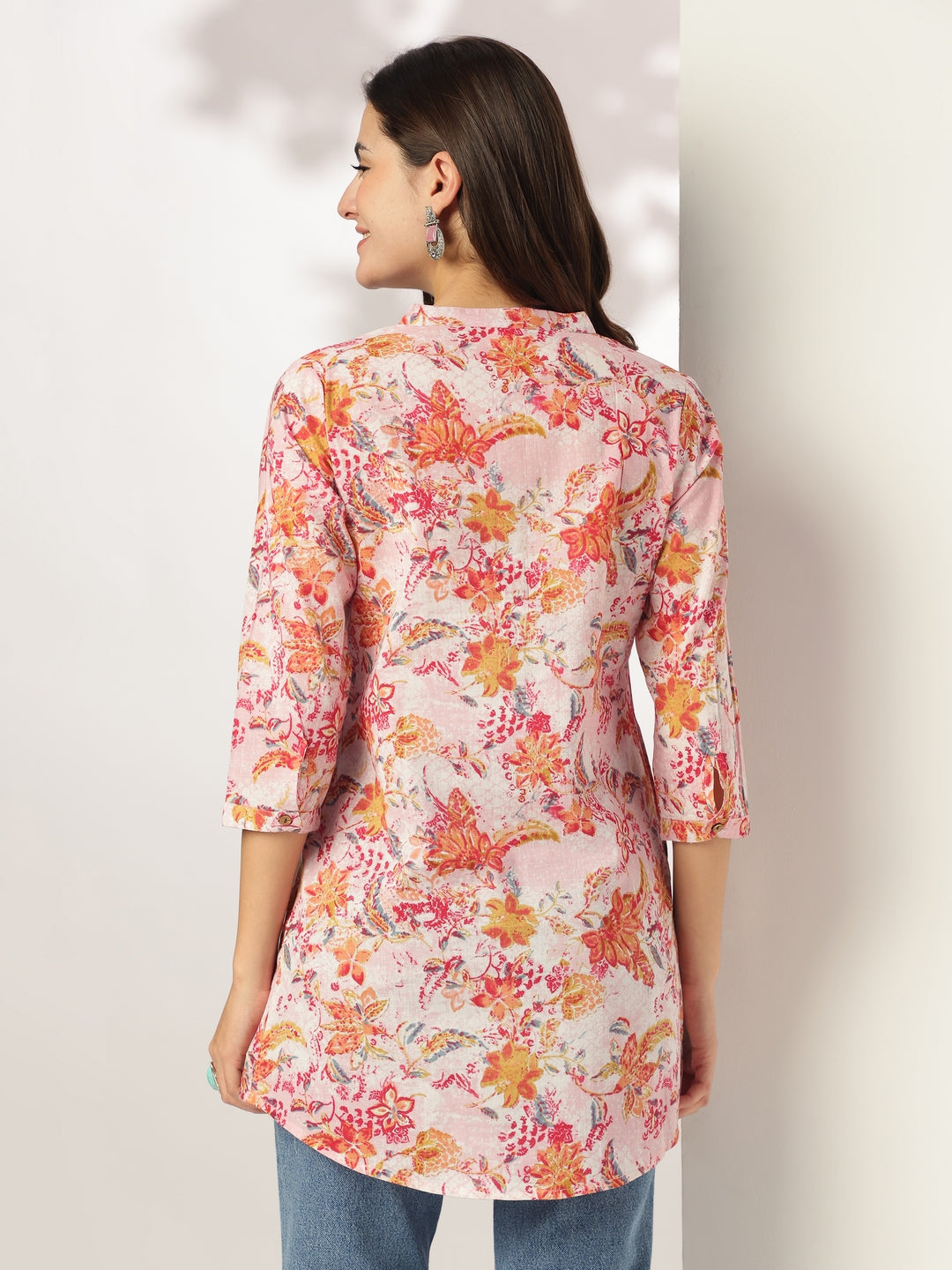 Janasya Light Cotton Floral Straight Tunic 