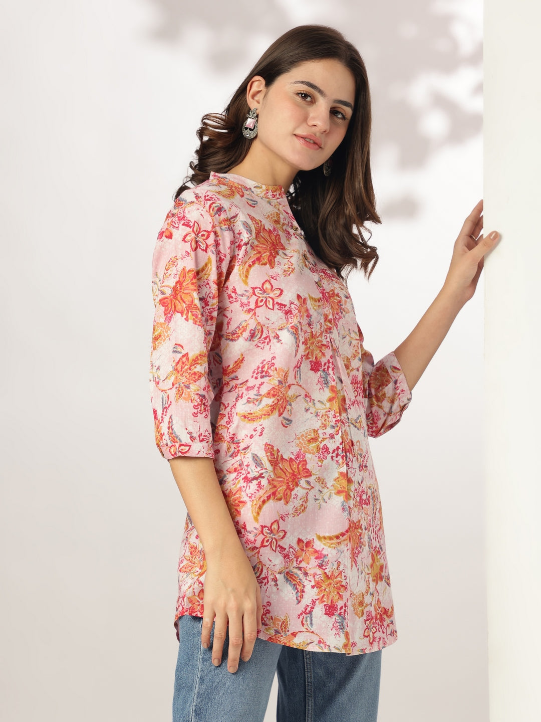 Janasya Light Cotton Floral Straight Tunic 