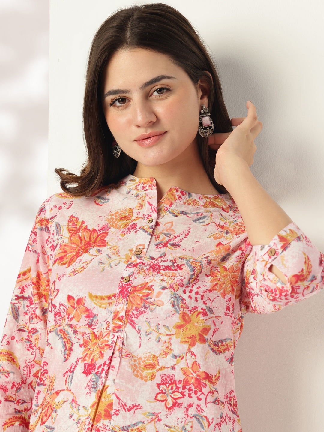 Janasya Light Cotton Floral Straight Tunic 