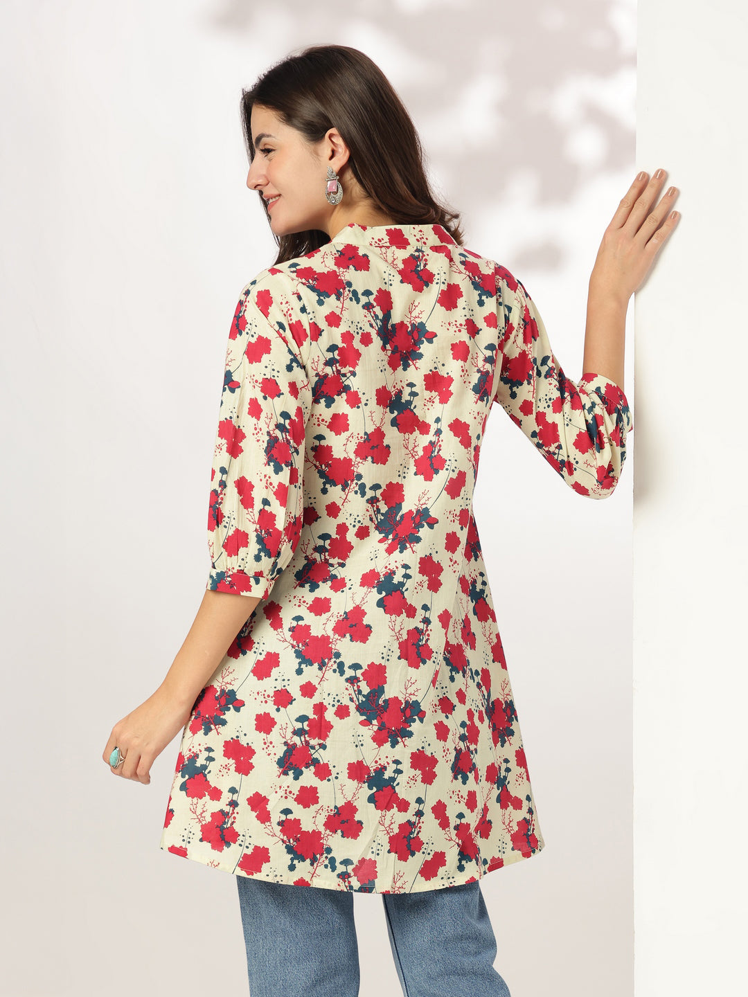 Janasya Light Cotton Floral A-Line Tunic 