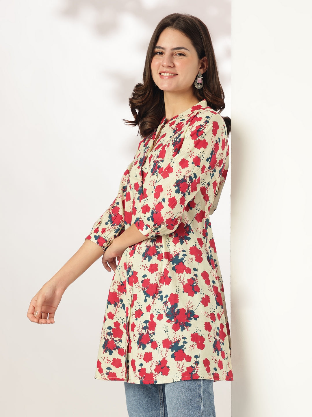 Janasya Light Cotton Floral A-Line Tunic 