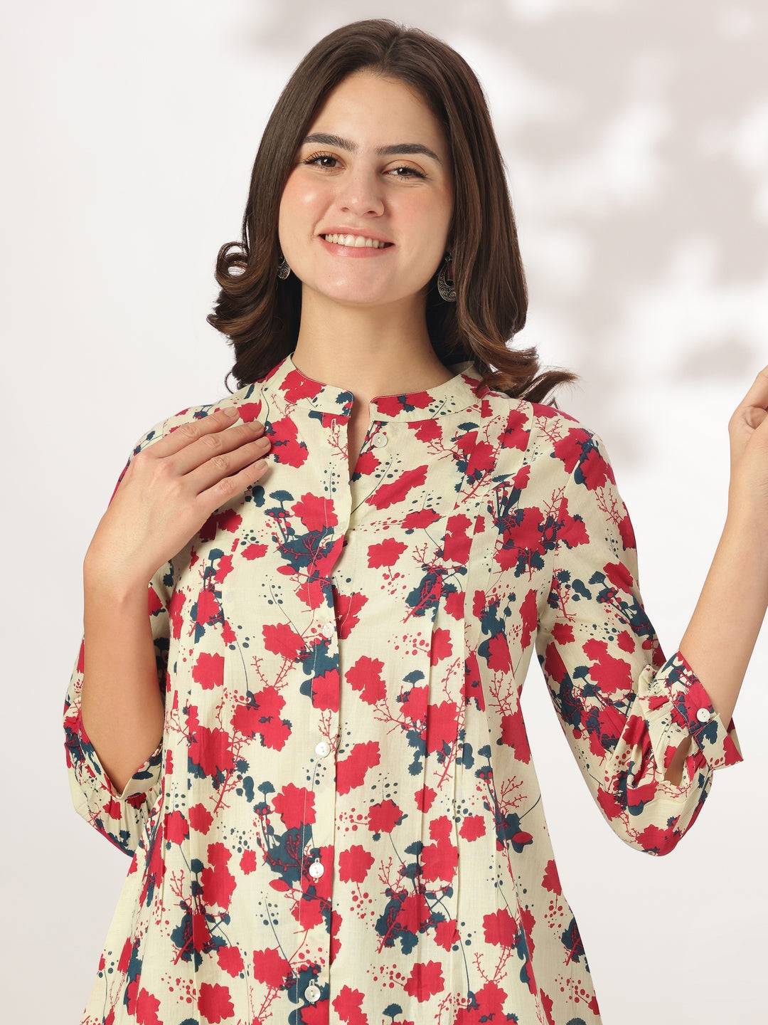 Janasya Light Cotton Floral A-Line Tunic 