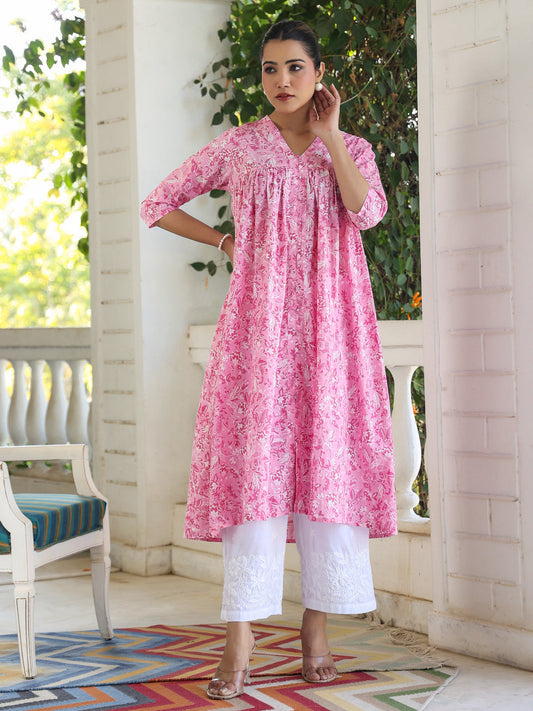Janasya Light Cotton Floral Empire Kurta | Grab2Buy