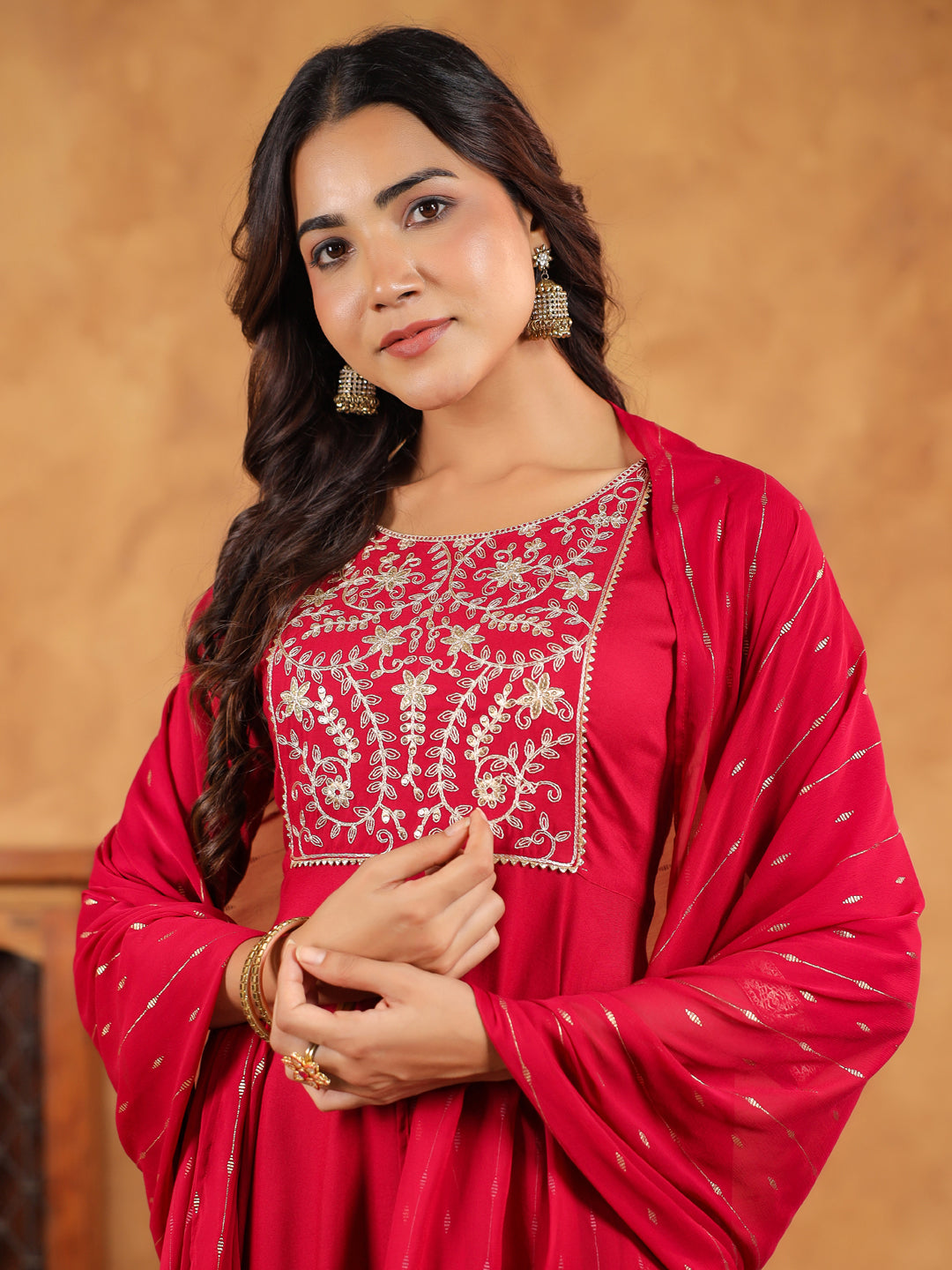Janasya Pink Rayon Embroidered Kurta,Bottom & Dupatta 
