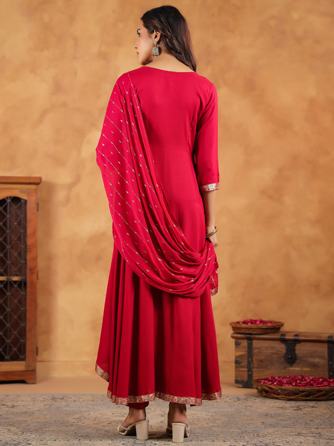 Janasya Pink Rayon Embroidered Kurta,Bottom & Dupatta 