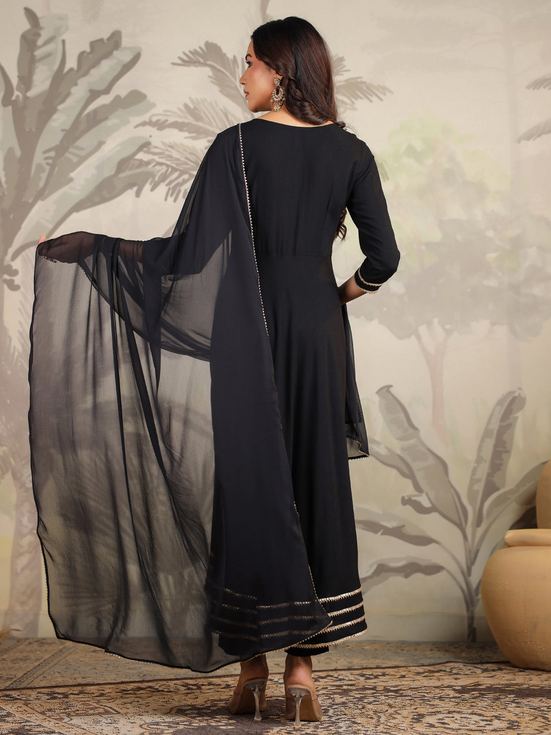 Janasya Dark Rayon Embroidered Anarkali Kurta Set 