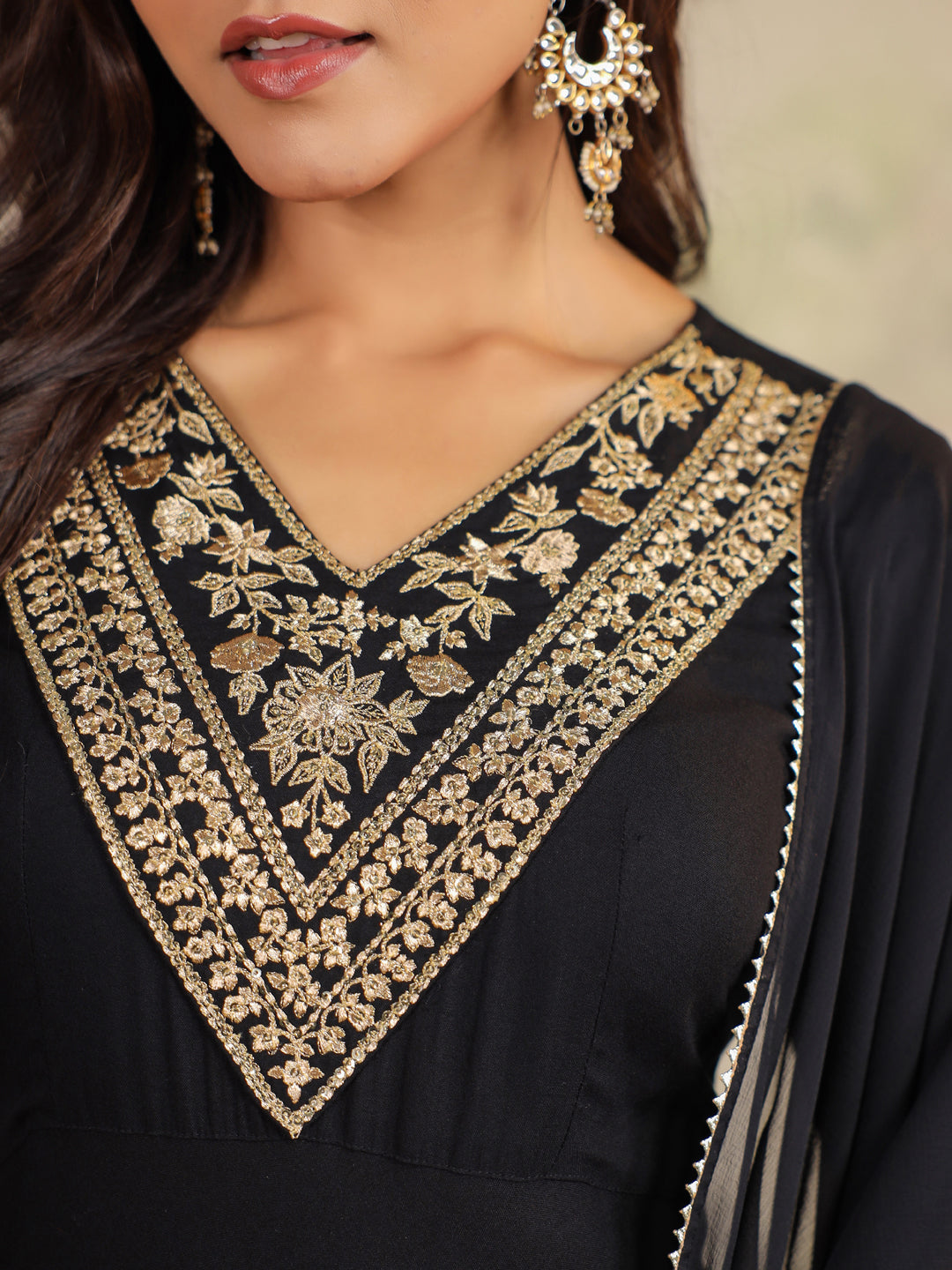 Janasya Dark Rayon Embroidered Anarkali Kurta Set 