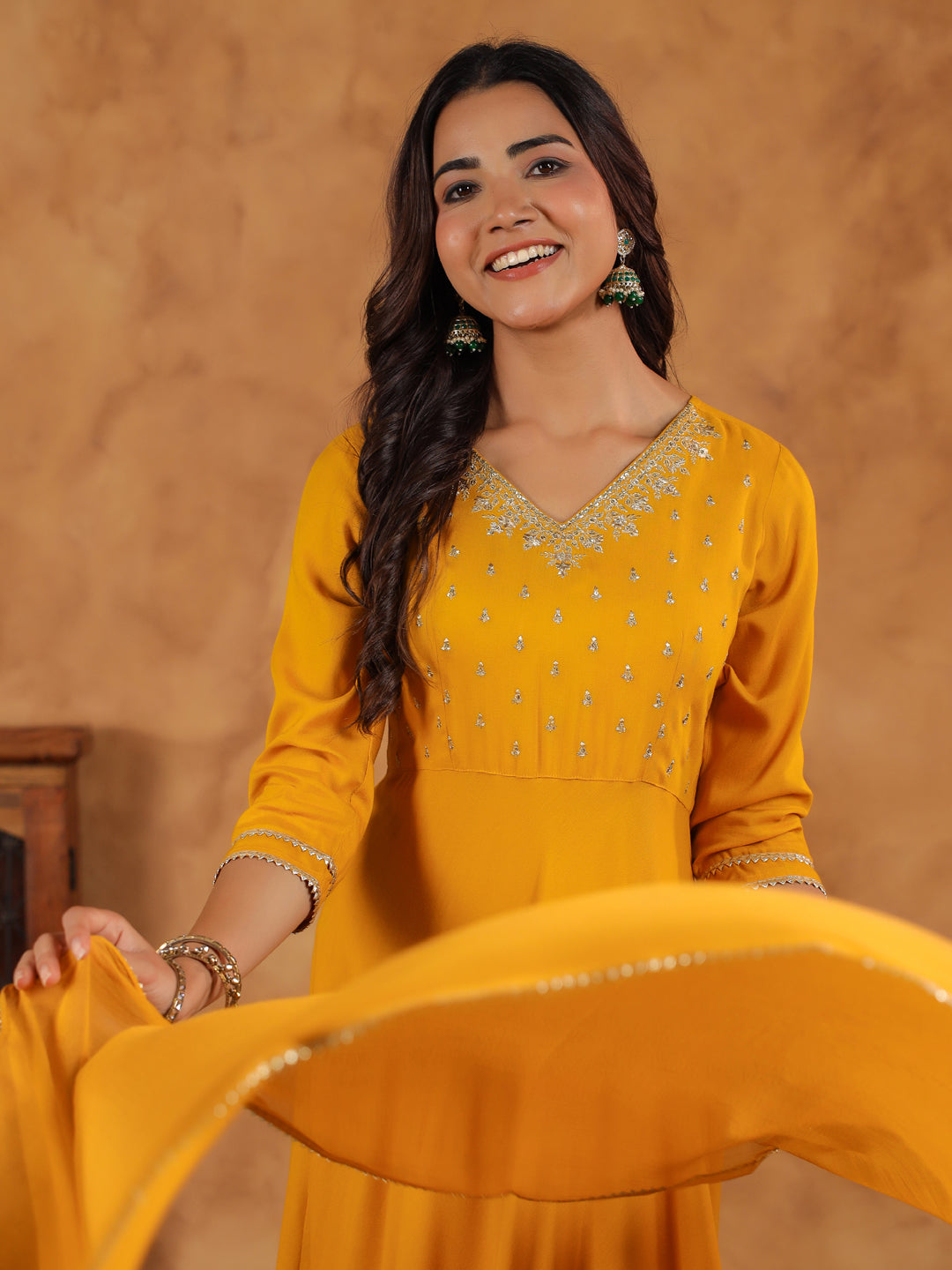 Janasya Bright Rayon Embroidered Anarkali Kurta Set 