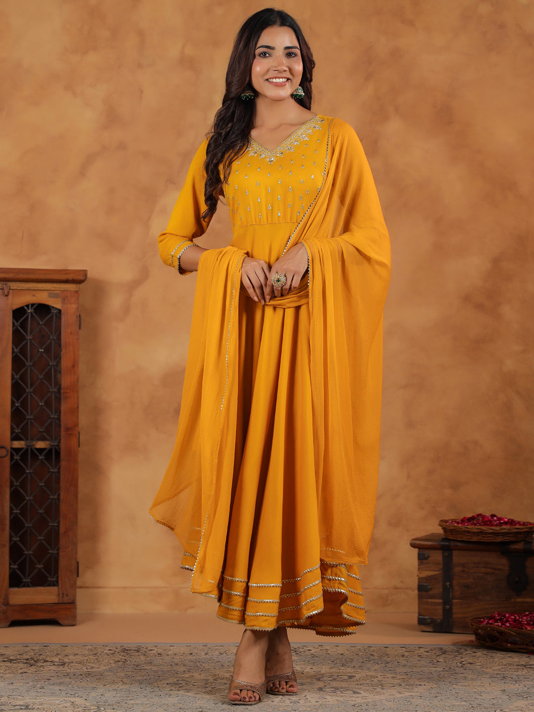 Janasya Bright Rayon Embroidered Anarkali Kurta Set 