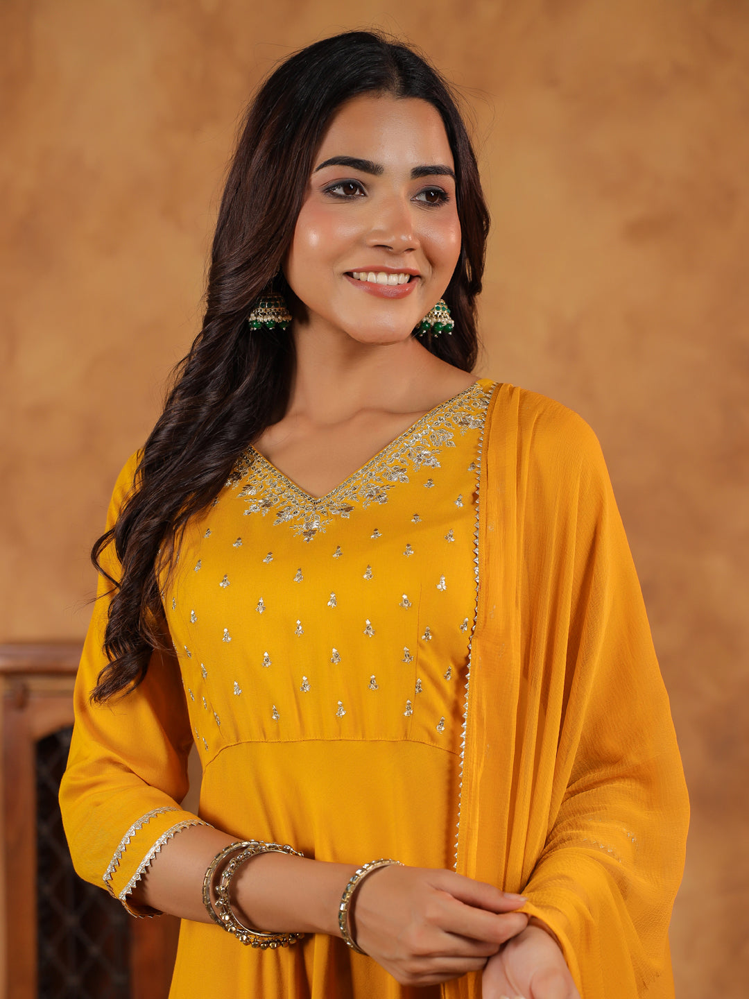 Janasya Bright Rayon Embroidered Anarkali Kurta Set 