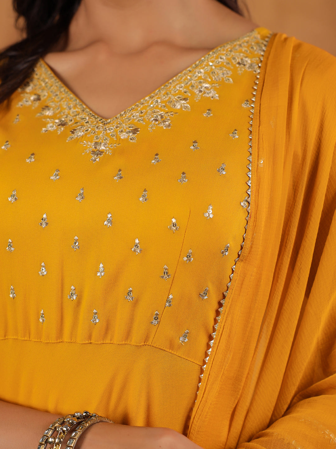 Janasya Bright Rayon Embroidered Anarkali Kurta Set 
