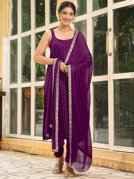 Janasya Dark Rayon Foil Print Straight Kurta Set 