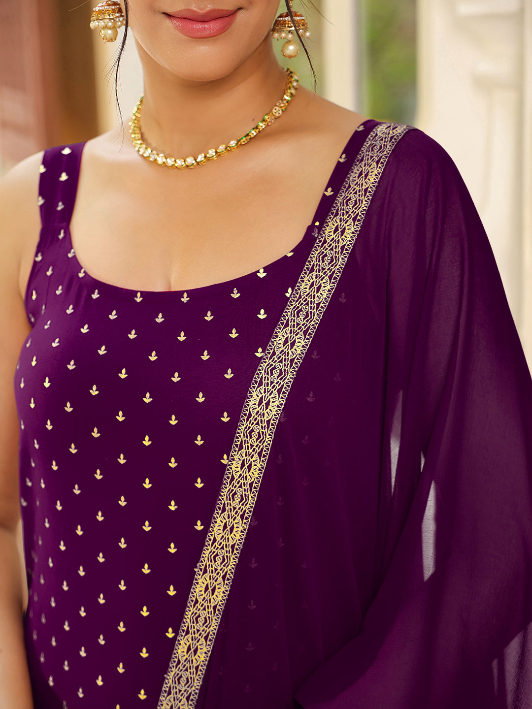 Janasya Dark Rayon Foil Print Straight Kurta Set 