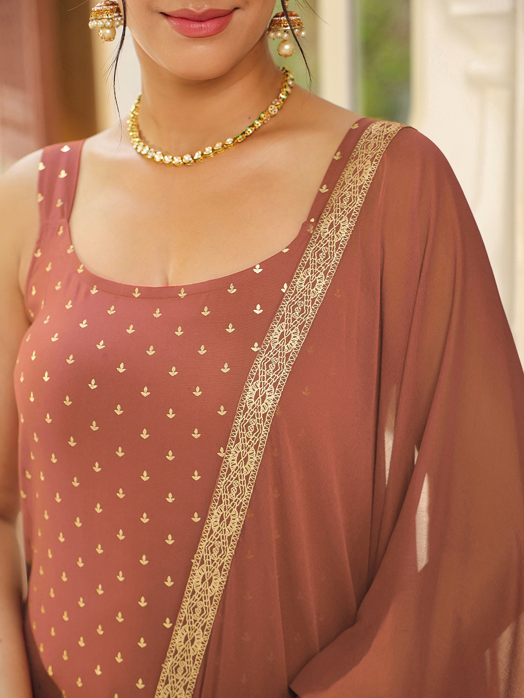 Janasya Dark Rayon Foil Print Straight Kurta Set 