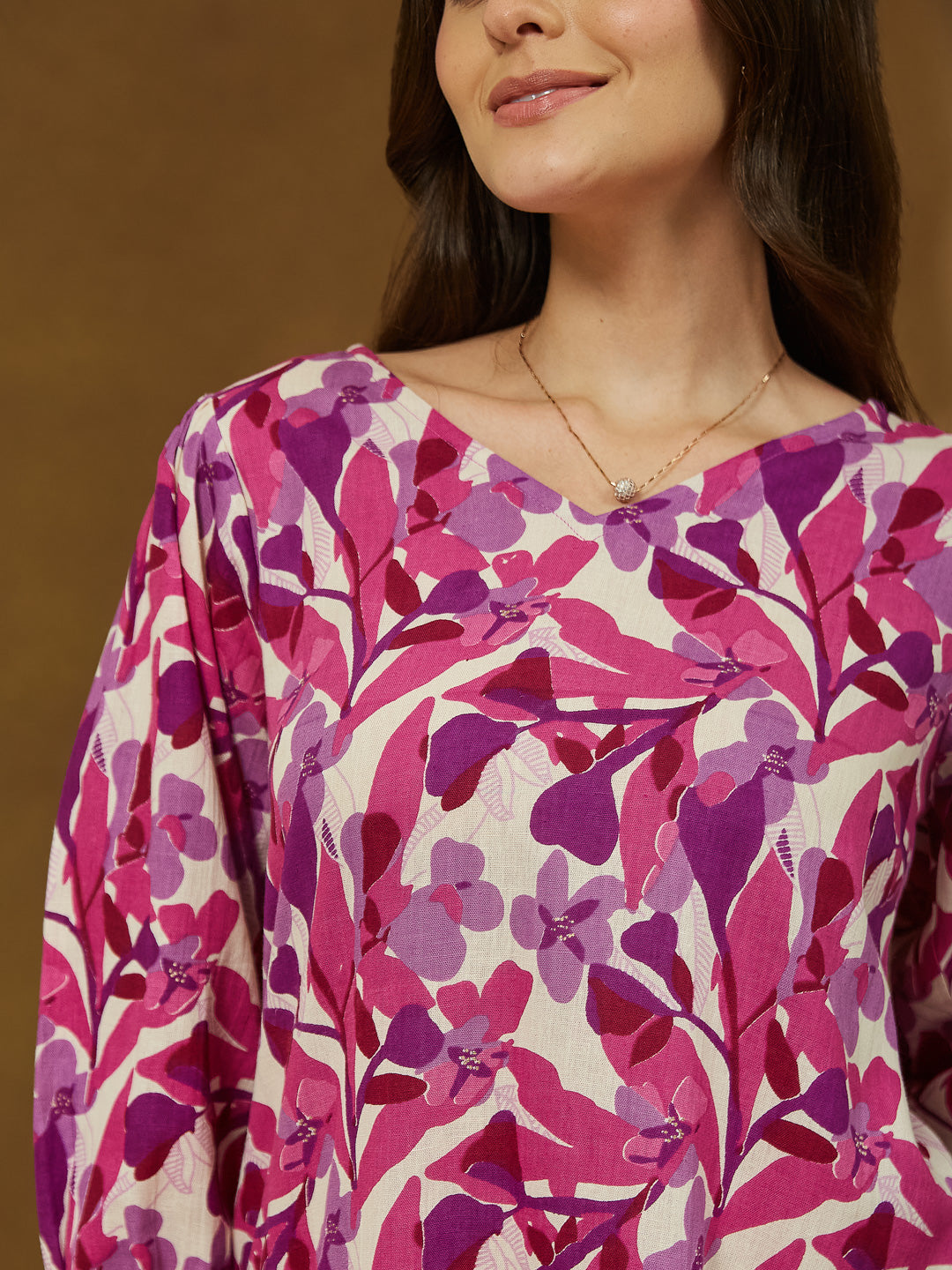 Janasya Bright Cotton Floral A-Line Dress 