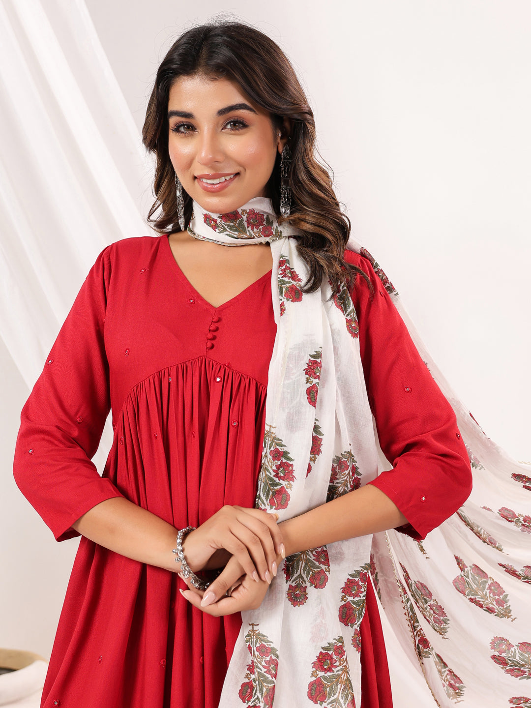 Janasya Dark Rayon Embellished A-Line Kurta Set 
