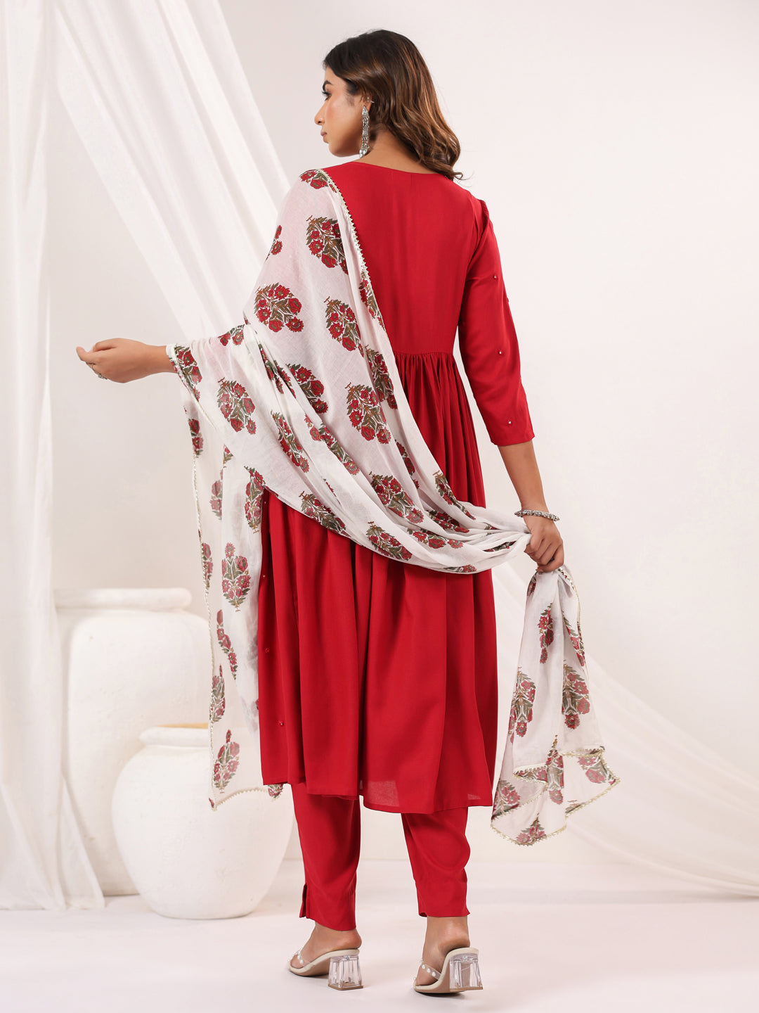 Janasya Dark Rayon Embellished A-Line Kurta Set 