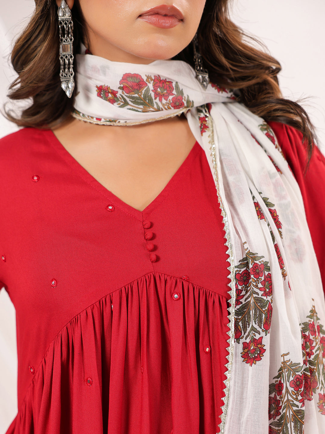 Janasya Dark Rayon Embellished A-Line Kurta Set 