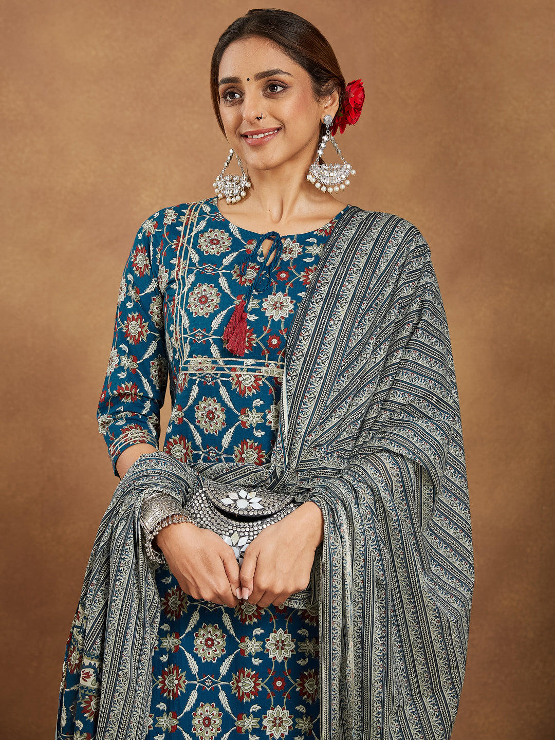 Janasya Bright Cotton Floral Straight Kurta Set 