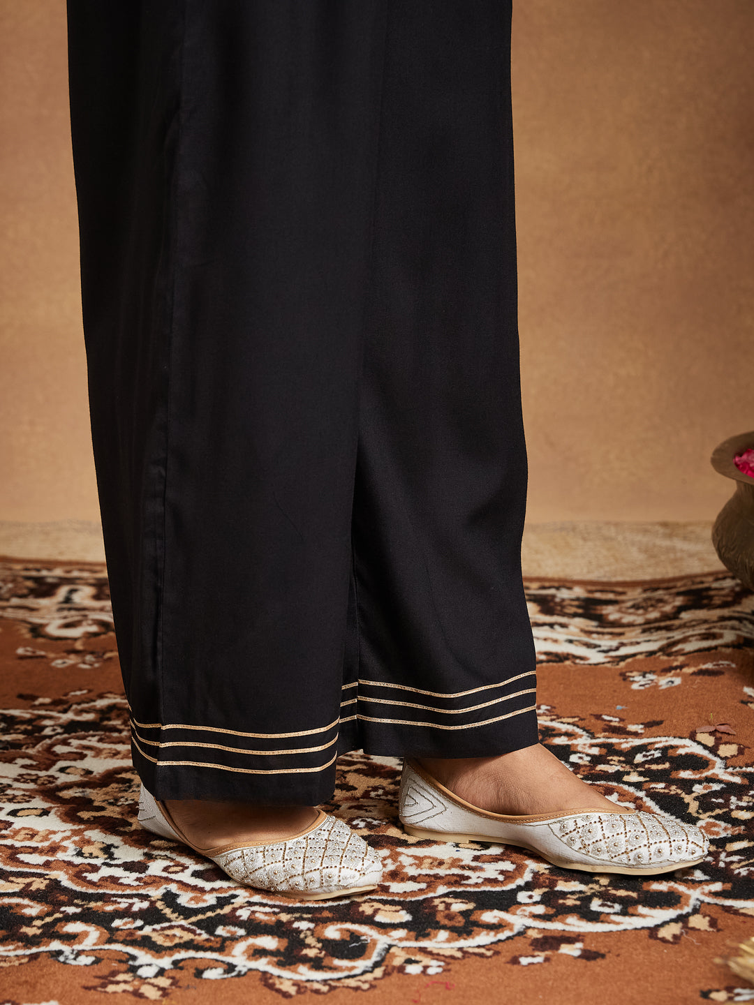 Janasya Dark Cotton Ajrakh Straight Kurta Set 