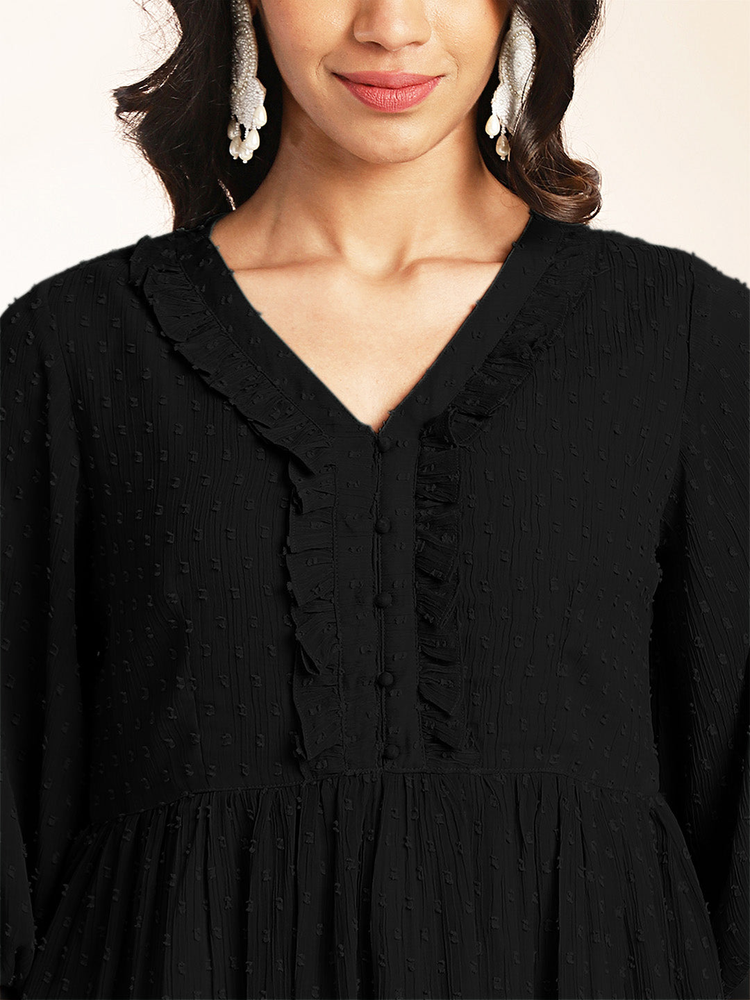 Janasya Light Dobby Chiffon Self Design Peplum Top & Bottom Set 