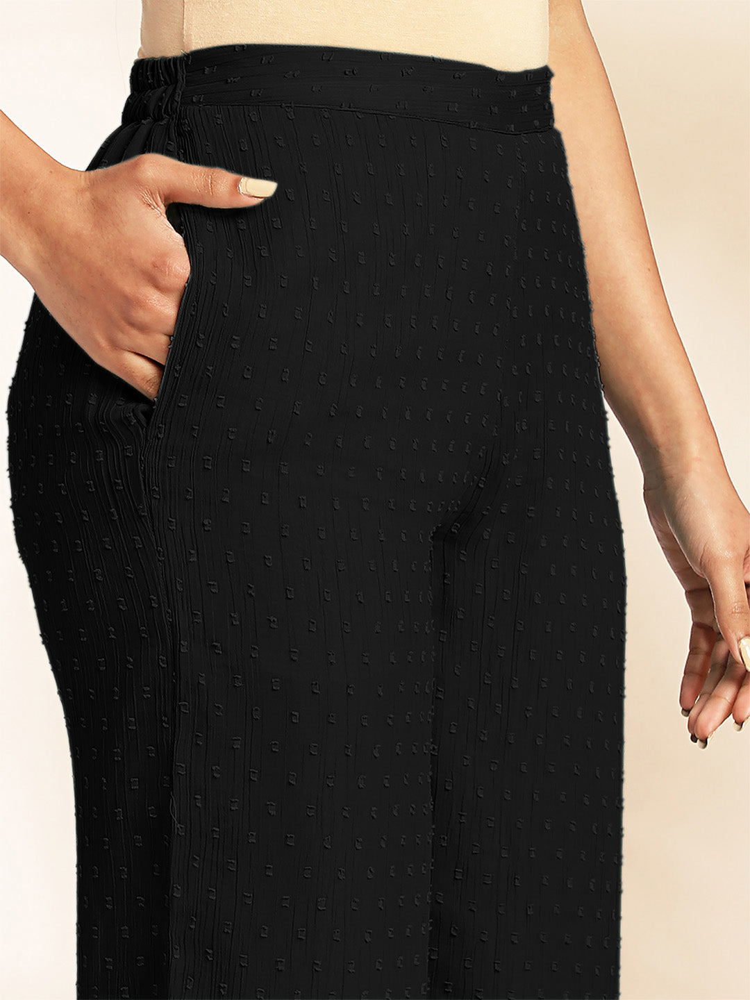 Janasya Light Dobby Chiffon Self Design Peplum Top & Bottom Set 