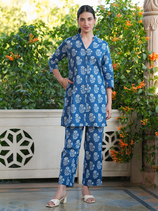Janasya Dark Cotton Batik Straight Top & Bottom Set 
