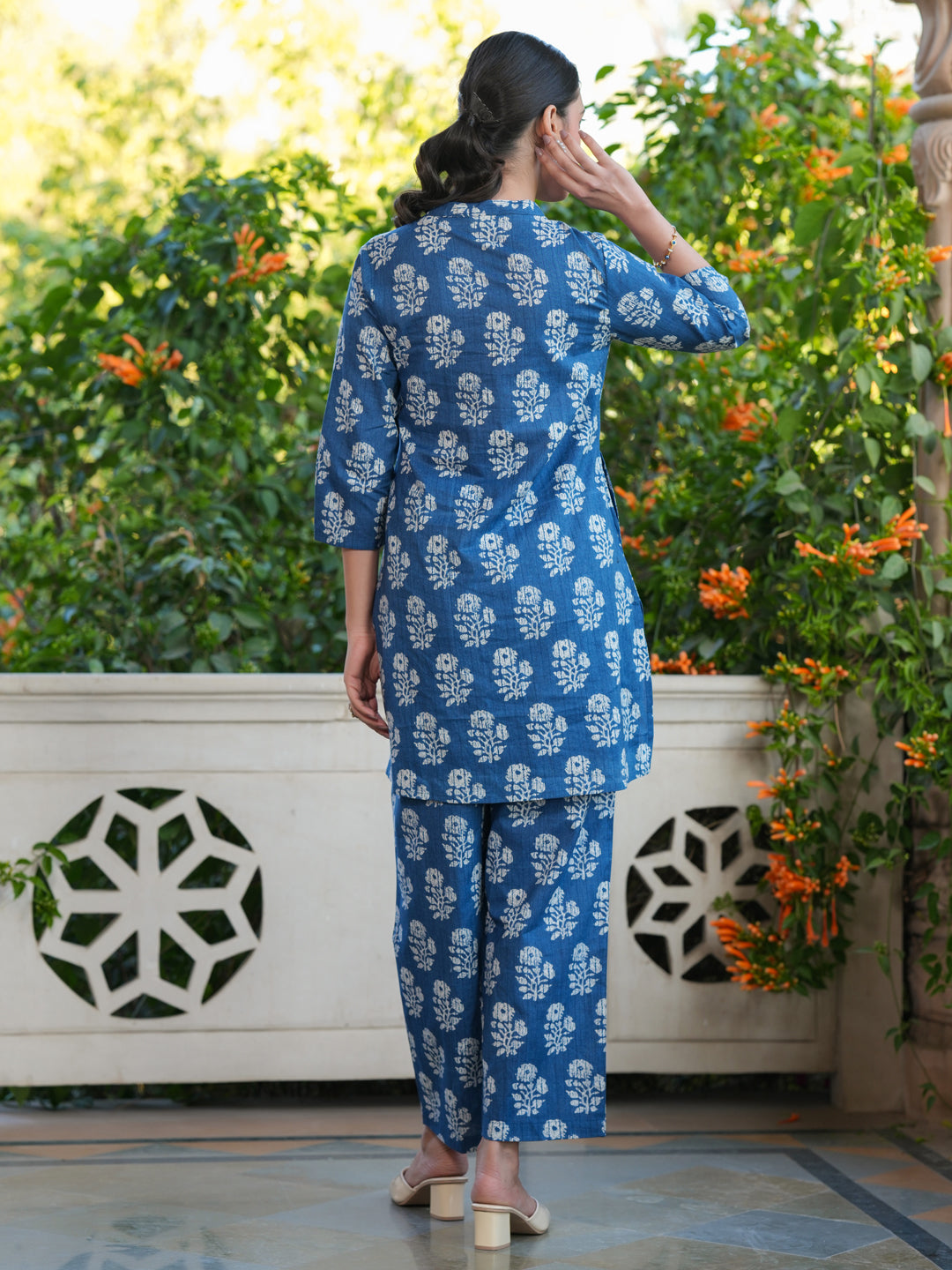 Janasya Dark Cotton Batik Straight Top & Bottom Set 