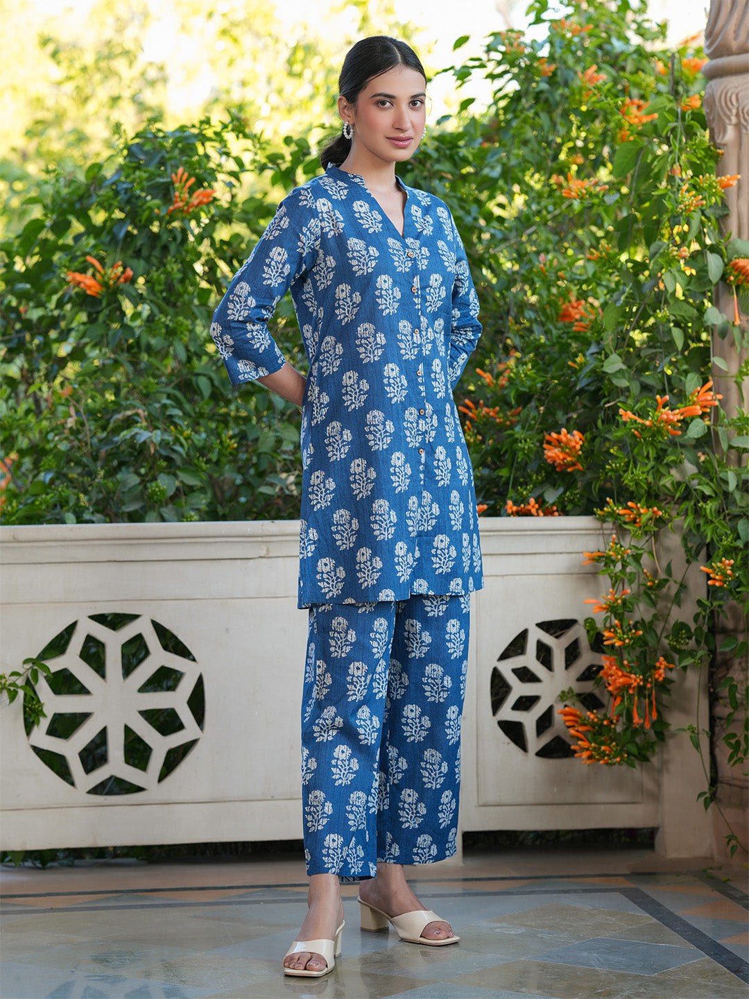 Janasya Dark Cotton Batik Straight Top & Bottom Set 