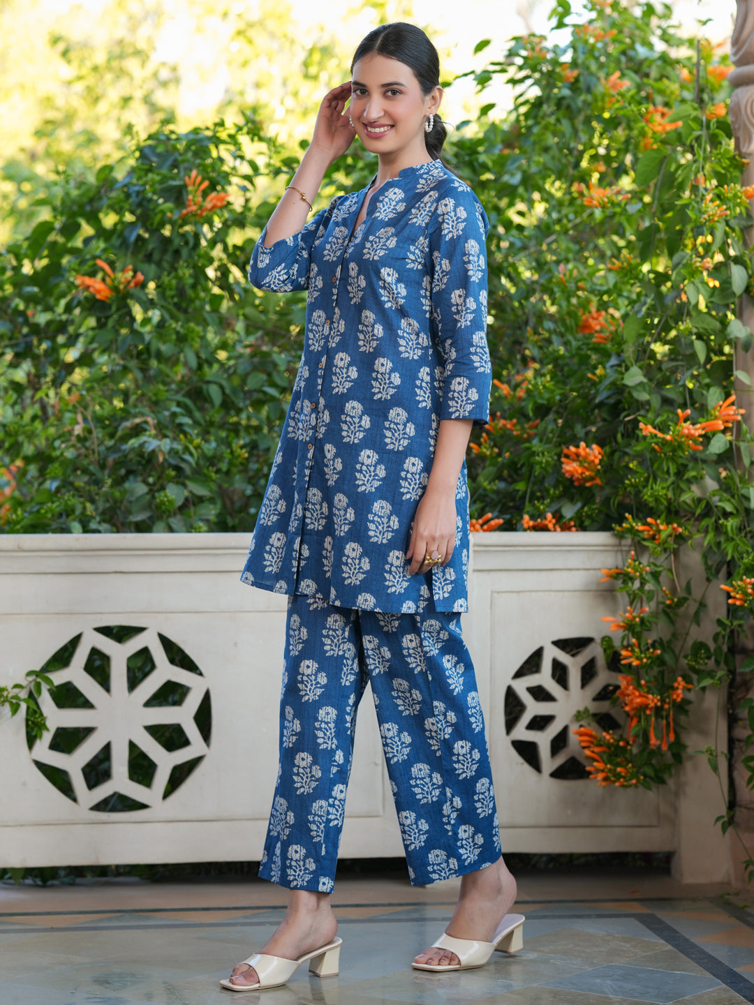 Janasya Dark Cotton Batik Straight Top & Bottom Set 