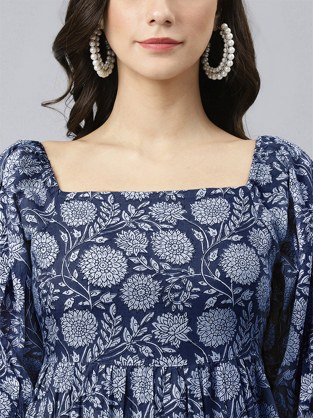 Janasya Bright Cotton Floral Tiered Dress 
