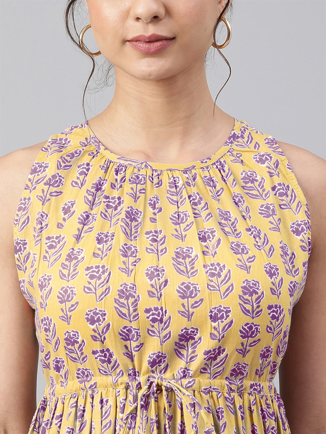 Janasya Bright Cotton Floral Tiered Dress 