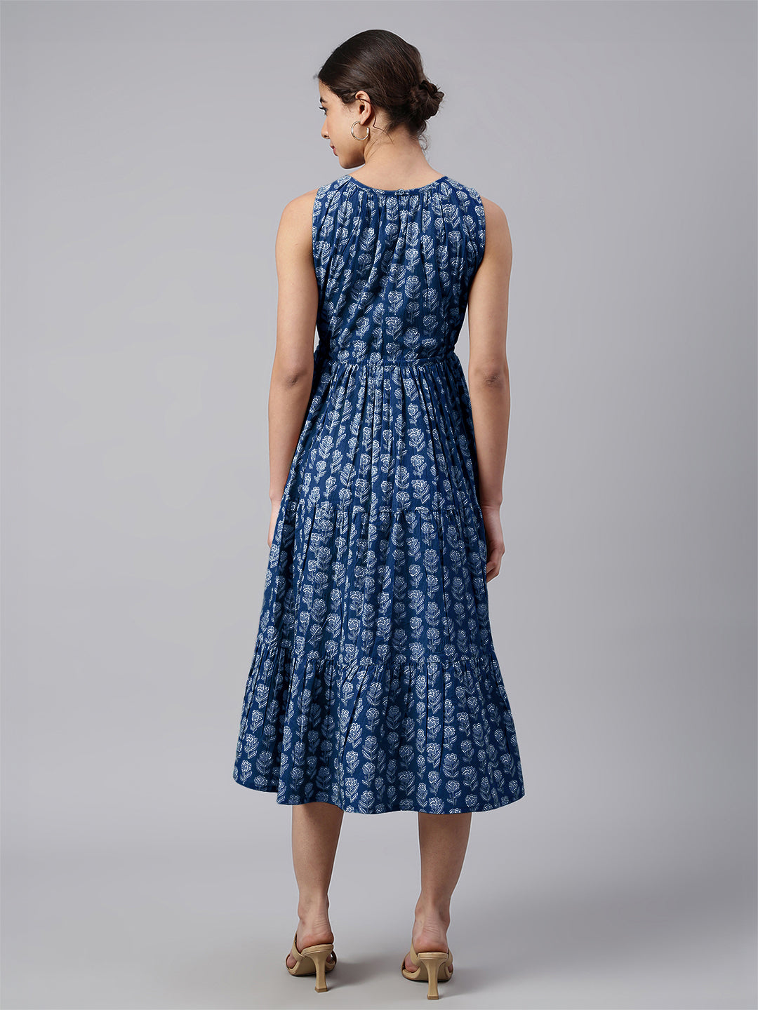 Janasya Bright Cotton Floral Tiered Dress 