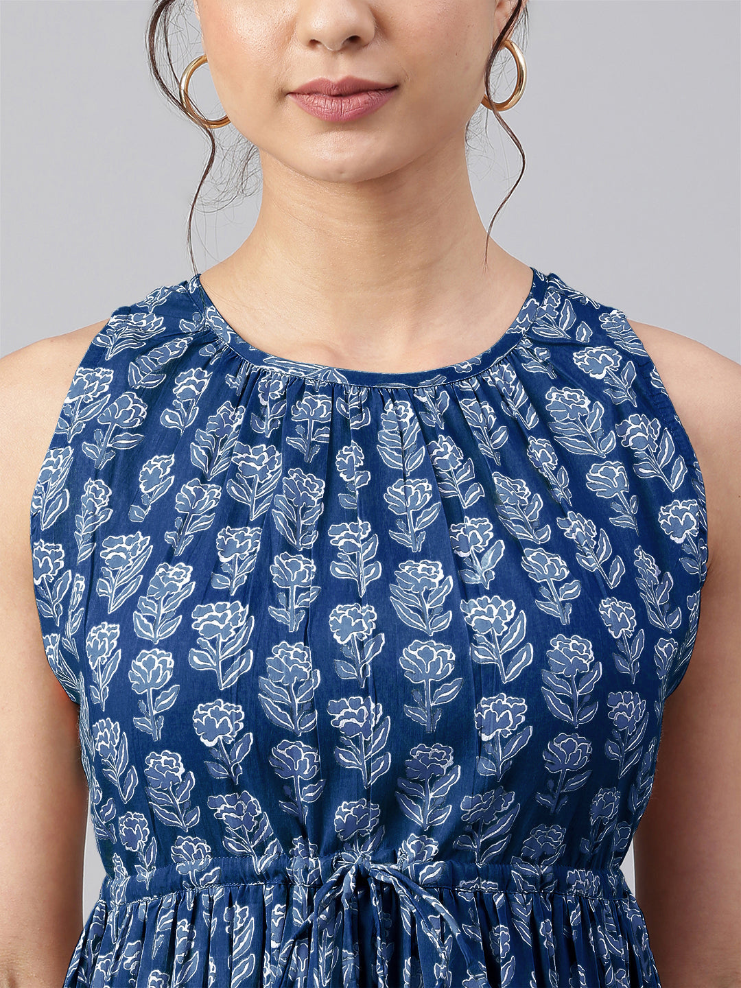 Janasya Bright Cotton Floral Tiered Dress 