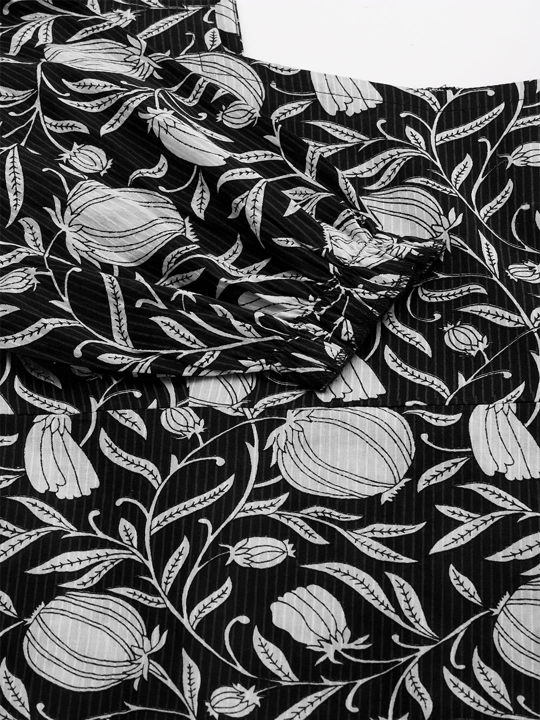 Janasya Dark Cotton Floral A-Line Dress 