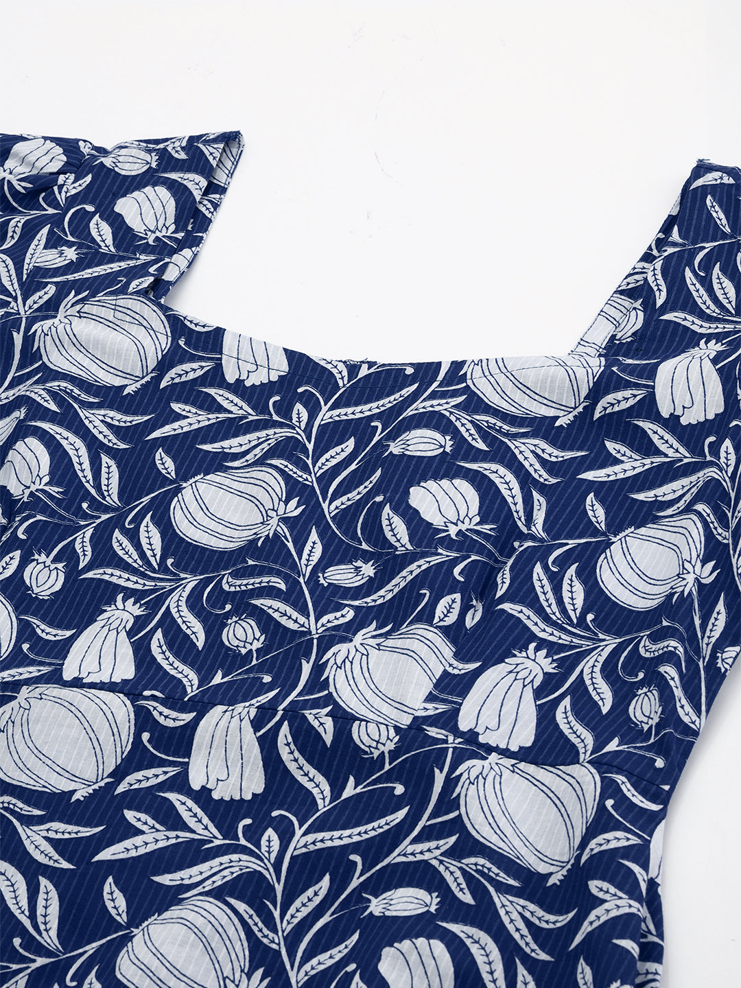 Janasya Dark Cotton Floral A-Line Dress 