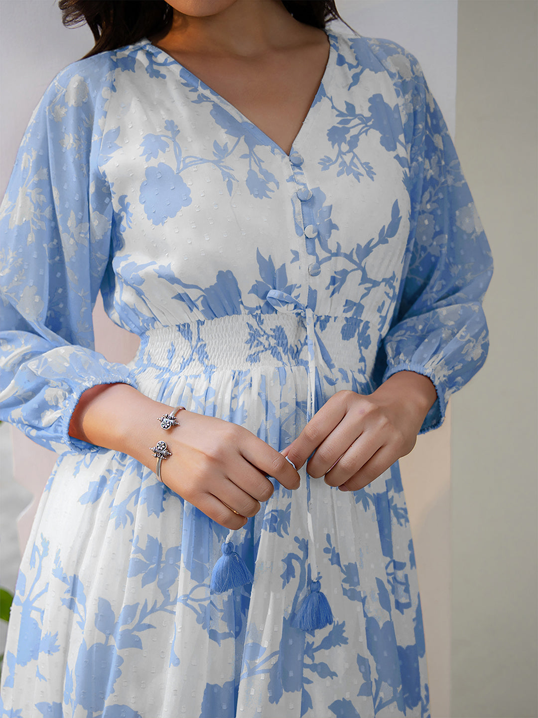 Janasya Light Georgette Floral Fit & Flare Dress 