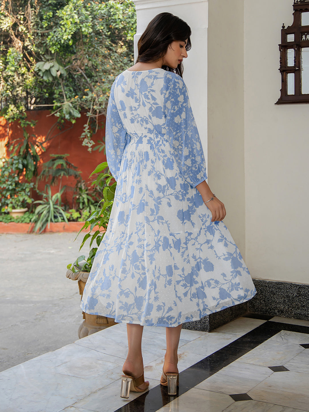 Janasya Light Georgette Floral Fit & Flare Dress 