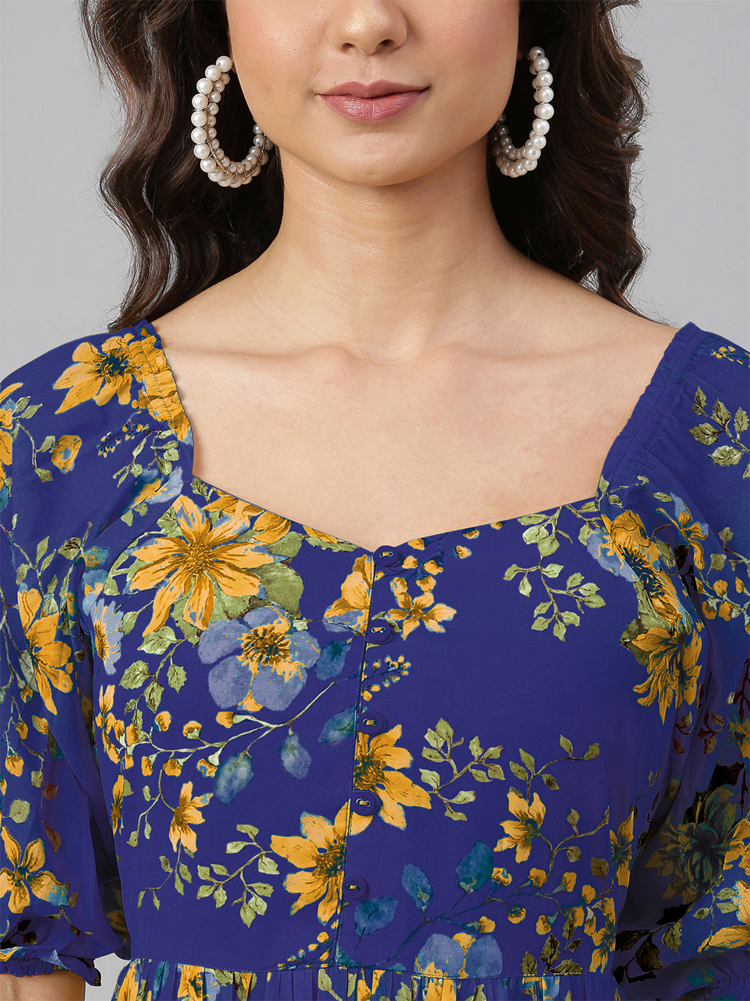 Janasya Bright Georgette Floral Tiered Dress 