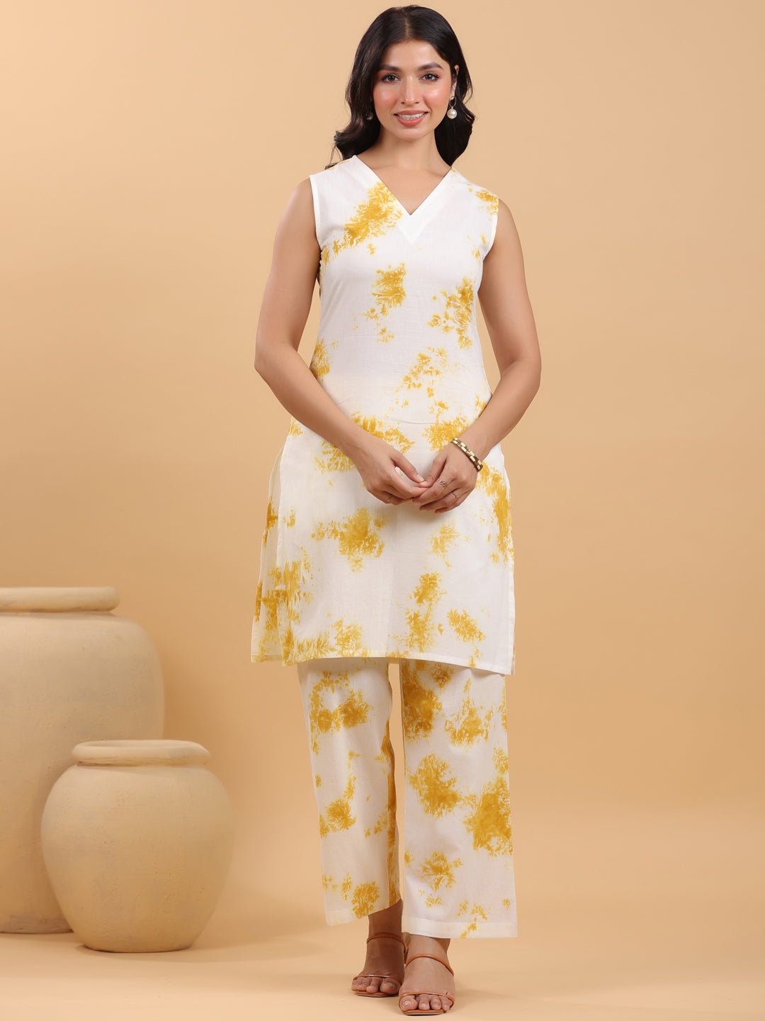 Janasya Bright Cotton Tie & dye Straight Kurta Set 