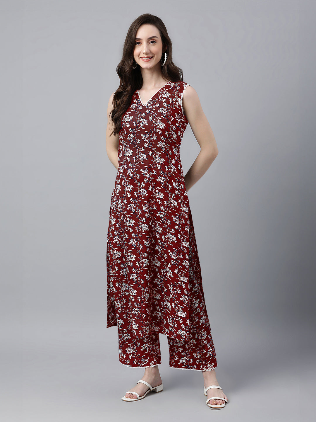 Janasya Bright Cotton Floral A-Line Kurta Set 