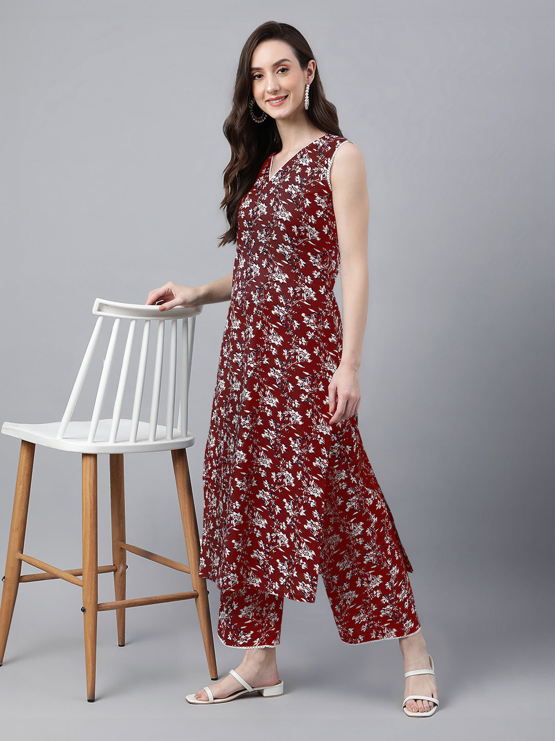 Janasya Bright Cotton Floral A-Line Kurta Set 