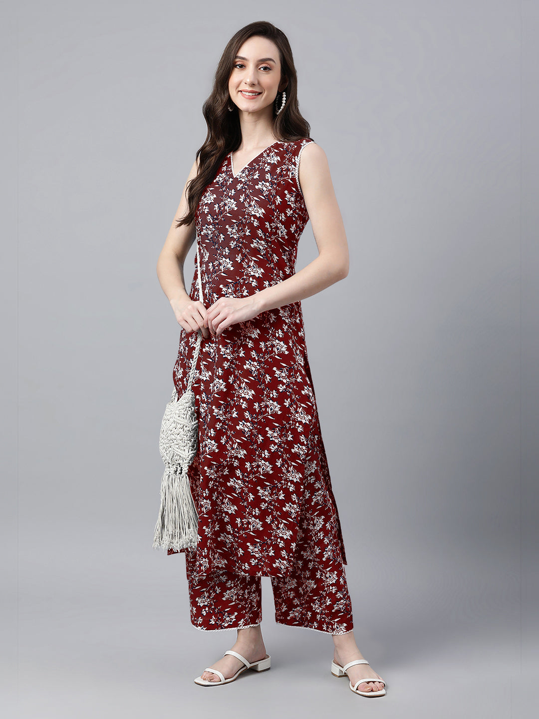 Janasya Bright Cotton Floral A-Line Kurta Set 