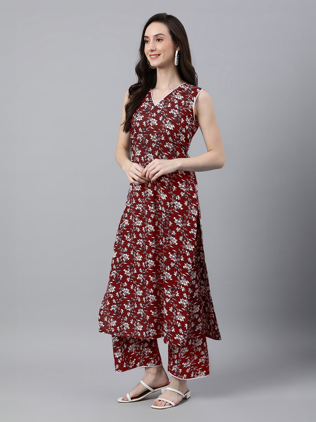 Janasya Bright Cotton Floral A-Line Kurta Set 