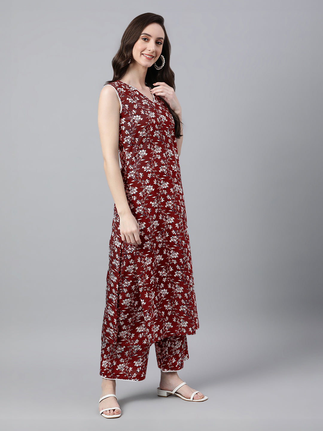Janasya Bright Cotton Floral A-Line Kurta Set 