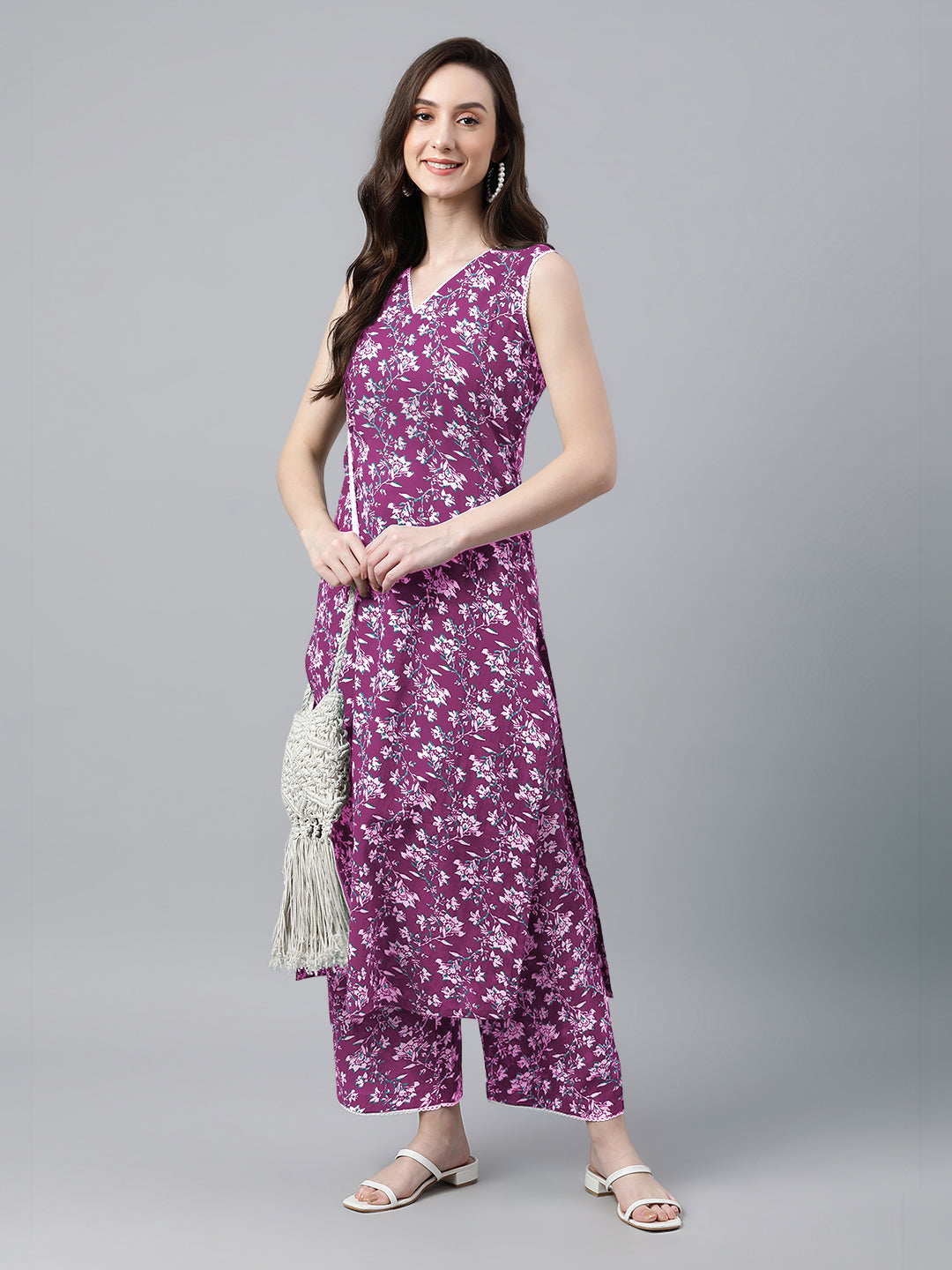 Janasya Bright Cotton Floral A-Line Kurta Set 