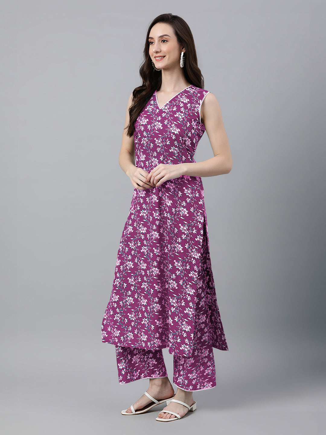 Janasya Bright Cotton Floral A-Line Kurta Set 