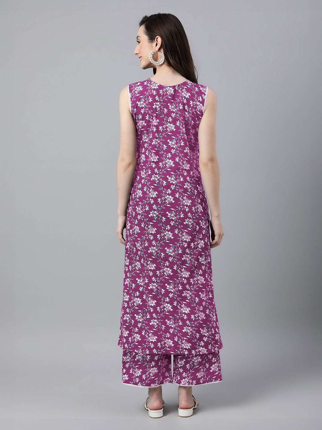 Janasya Bright Cotton Floral A-Line Kurta Set 