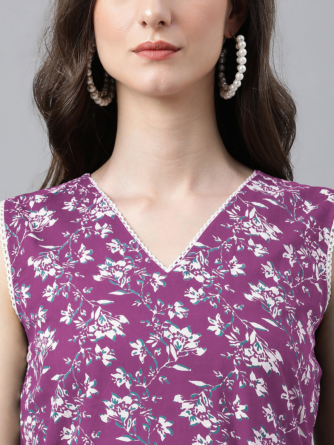 Janasya Bright Cotton Floral A-Line Kurta Set 